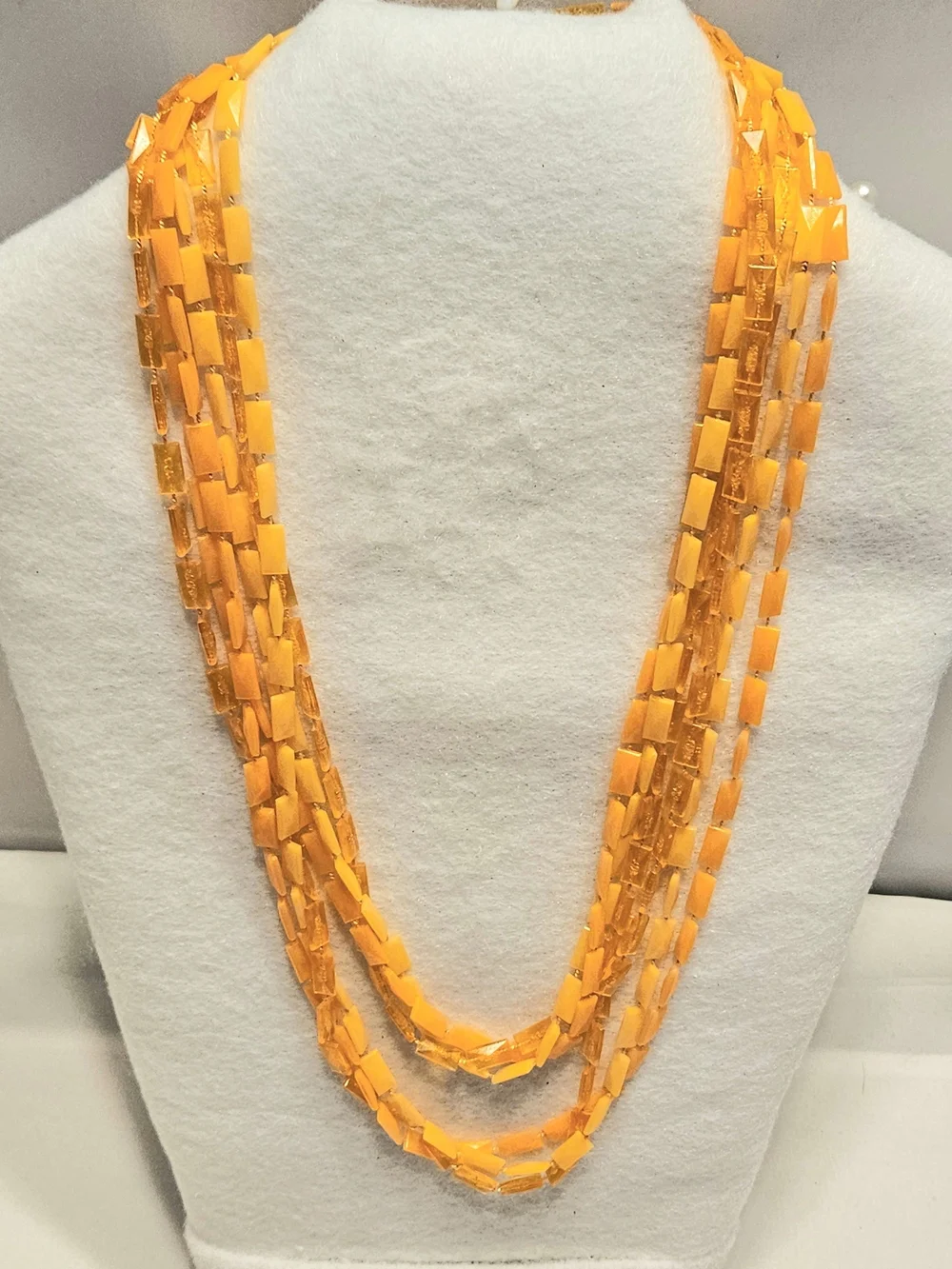 Vintage 1960s Mod MultiStrand Lucite Bead Necklace Vibrant Orange & Butterscotch